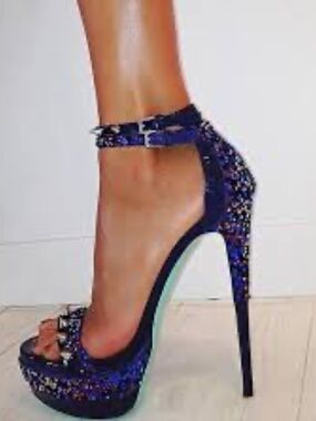 Ruthie Davis Swarovski Crystal Spiked Platform Heels - Blue/Black - Size 37.5